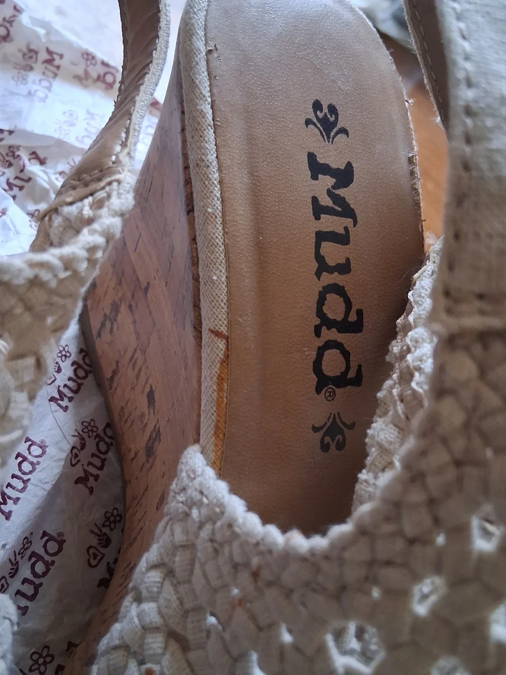 Mudd Beige Woven Slingback Cork Wedge Sandals